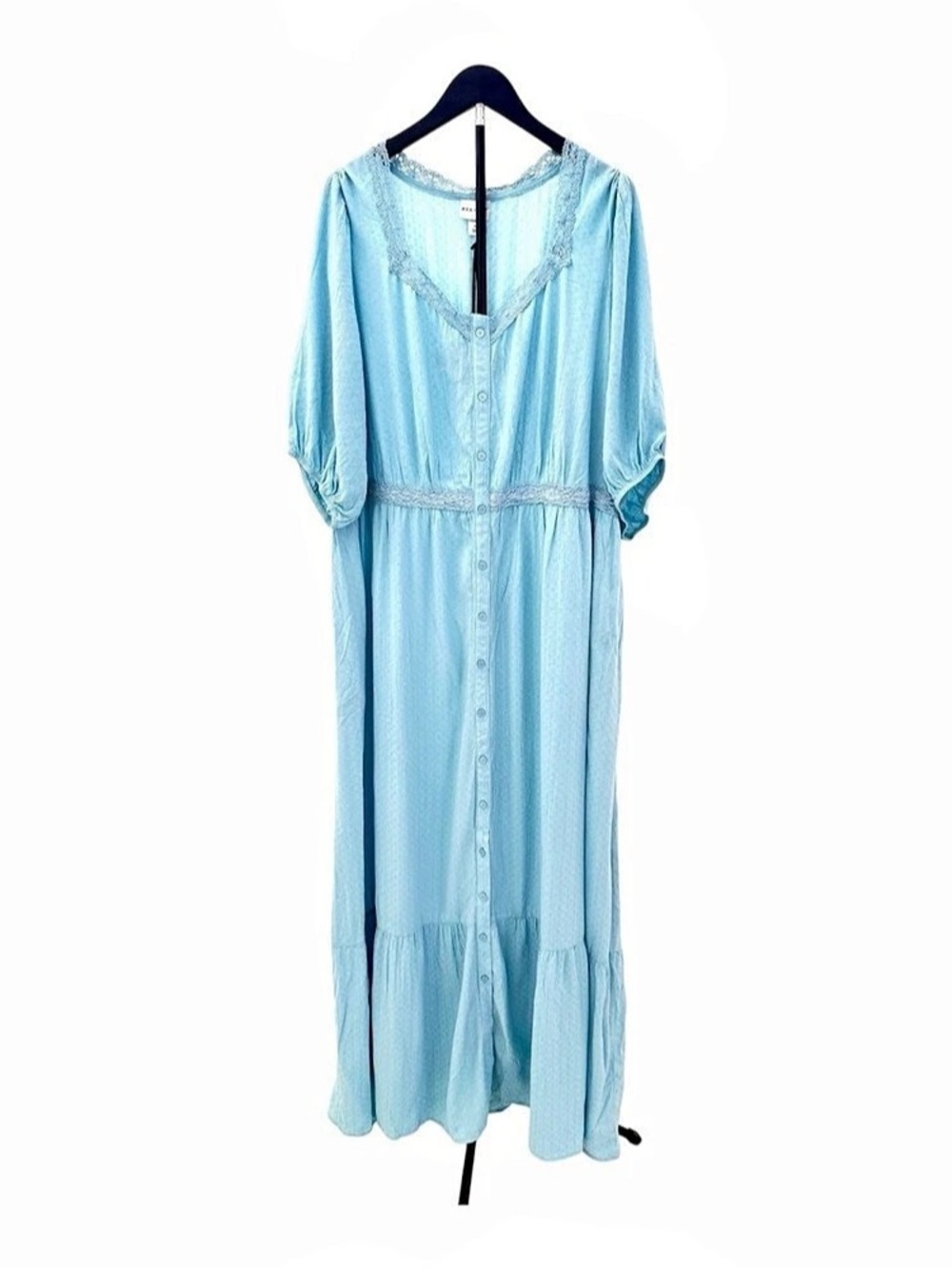Ava & Viv Elbow-Sleeve Button-Front Lace-Trim Maxi Dress Blue 1X